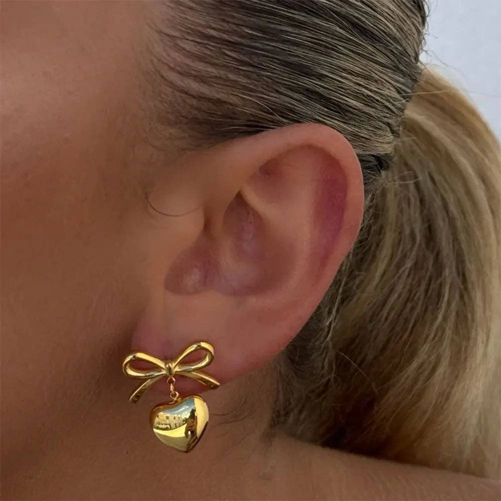 Bow Heart Stud Earrings
