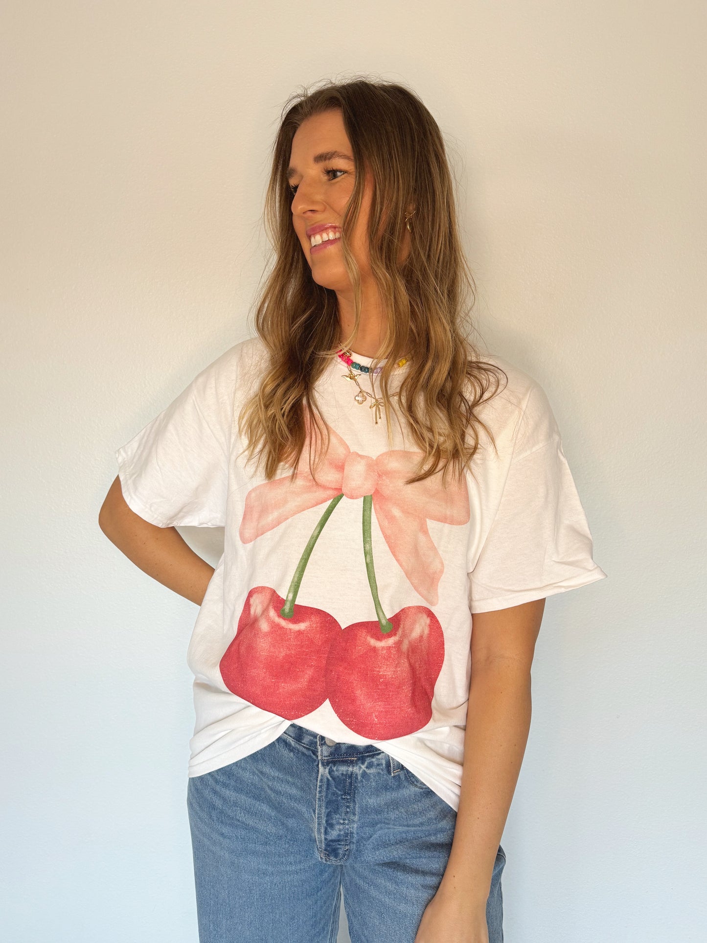 Cherry Ribbon Oversized Graphic Tee