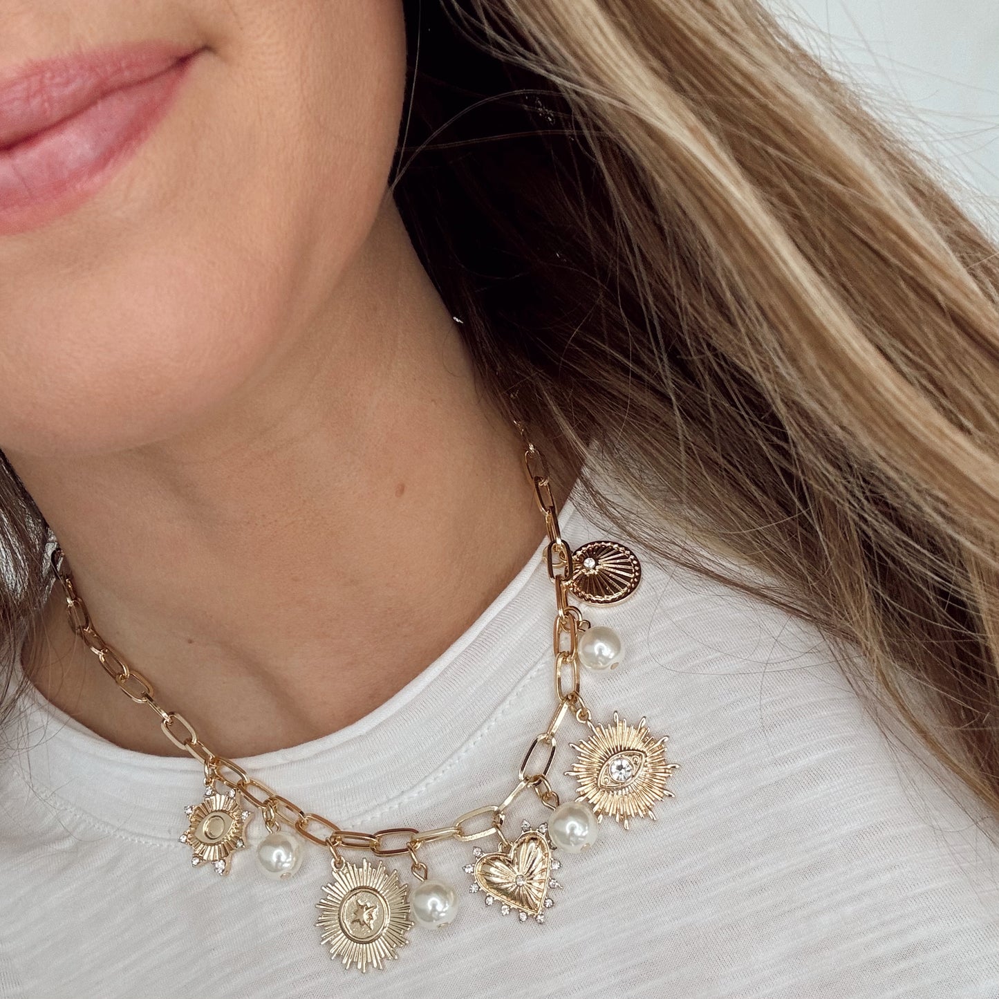 Pearl Chunky Charm Necklace