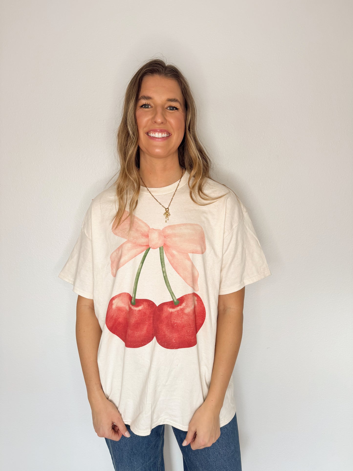 Cherry Ribbon Oversized Graphic Tee