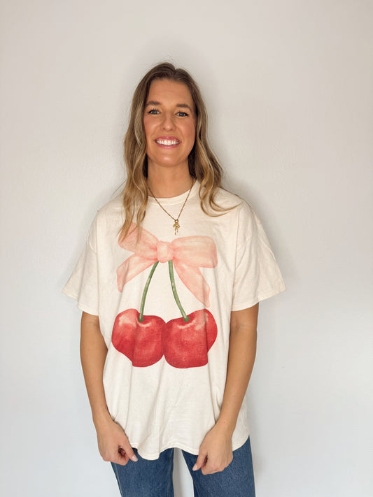 Cherry Ribbon Oversized Graphic Tee