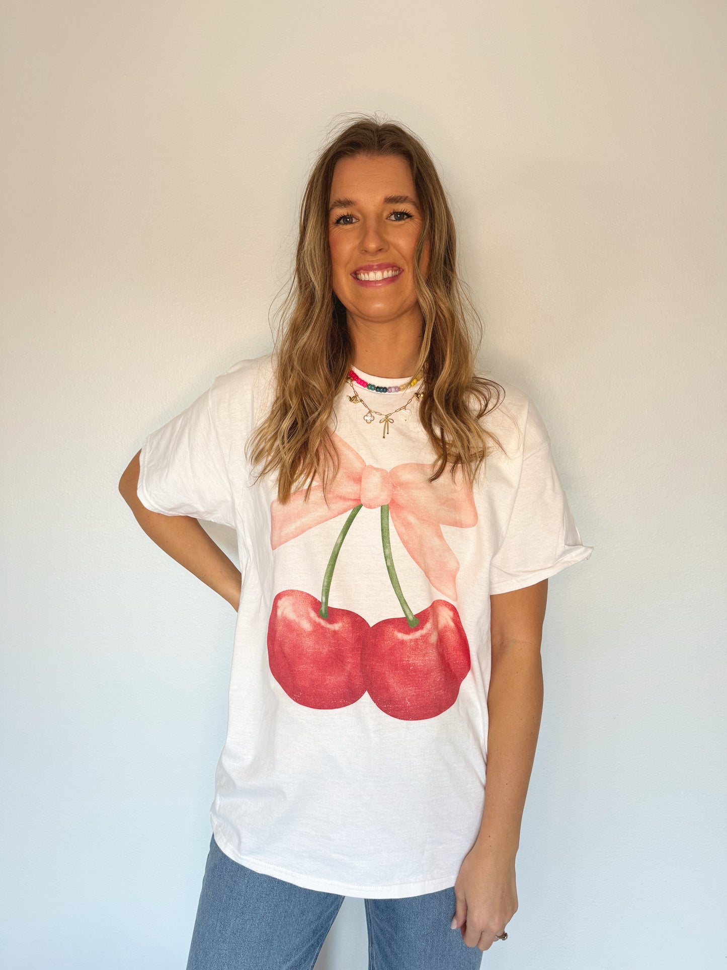 Cherry Ribbon Oversized Graphic Tee
