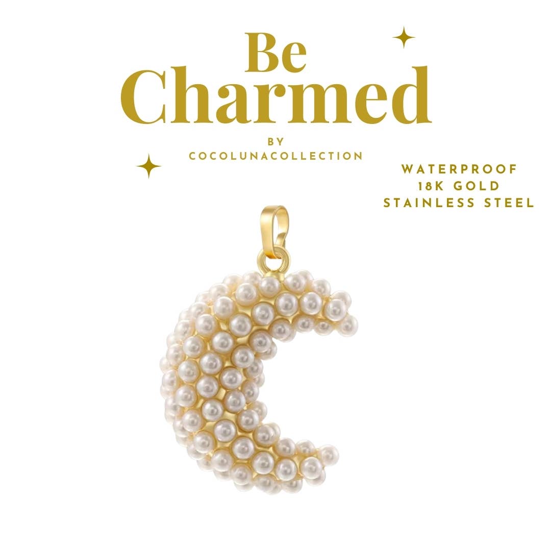 Gold Pearl Moon Charm