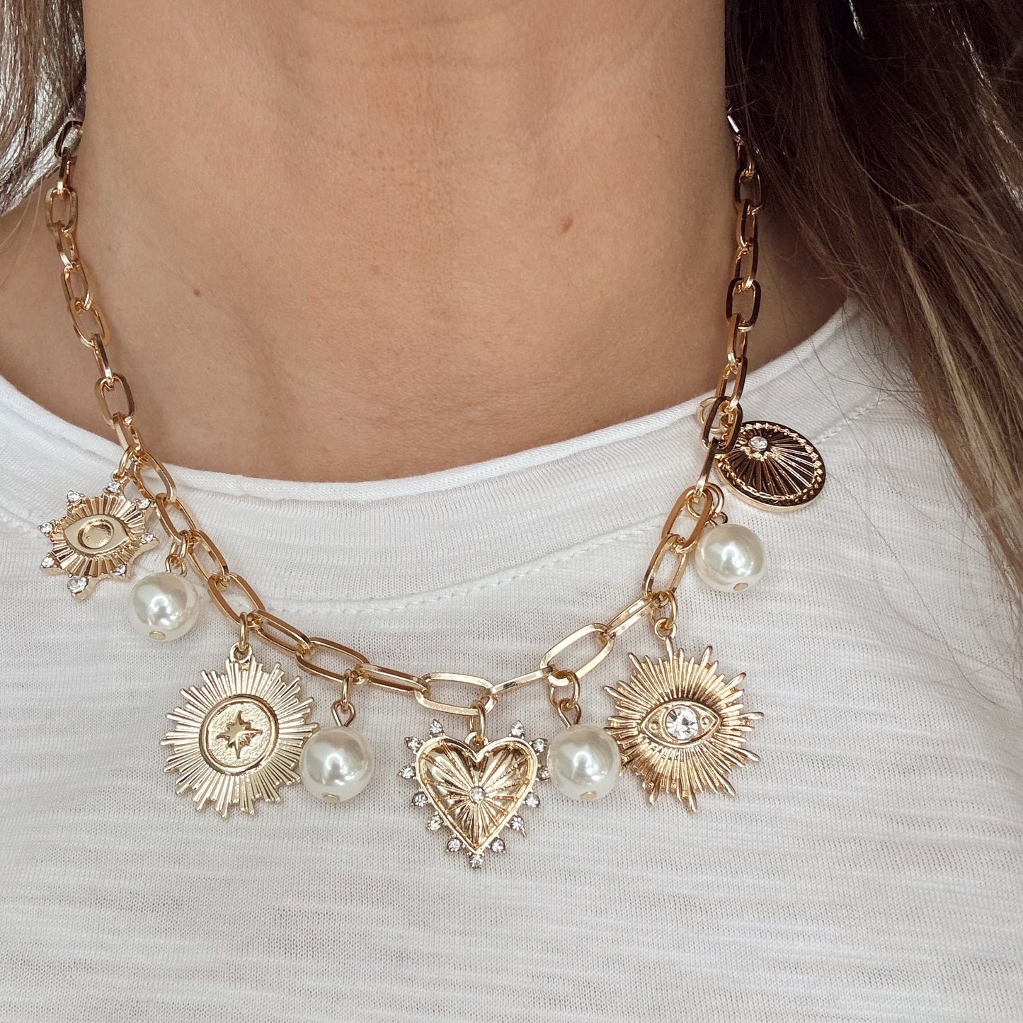 Pearl Chunky Charm Necklace