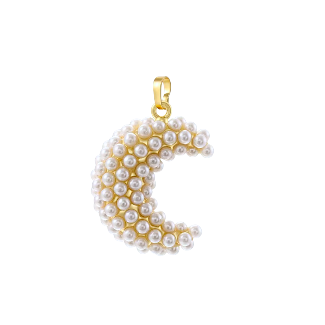 Gold Pearl Moon Charm