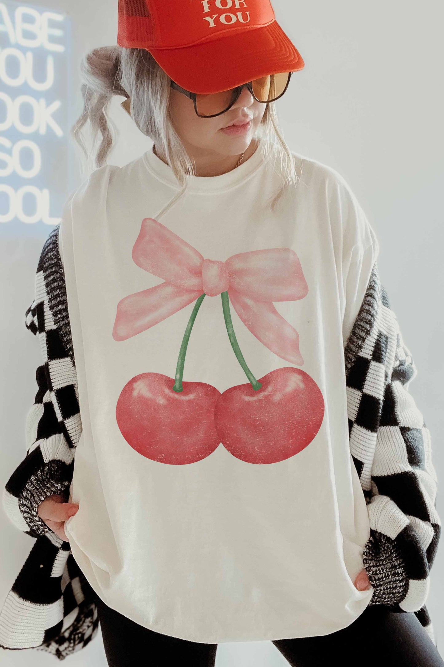 Cherry Ribbon Oversized Graphic Tee