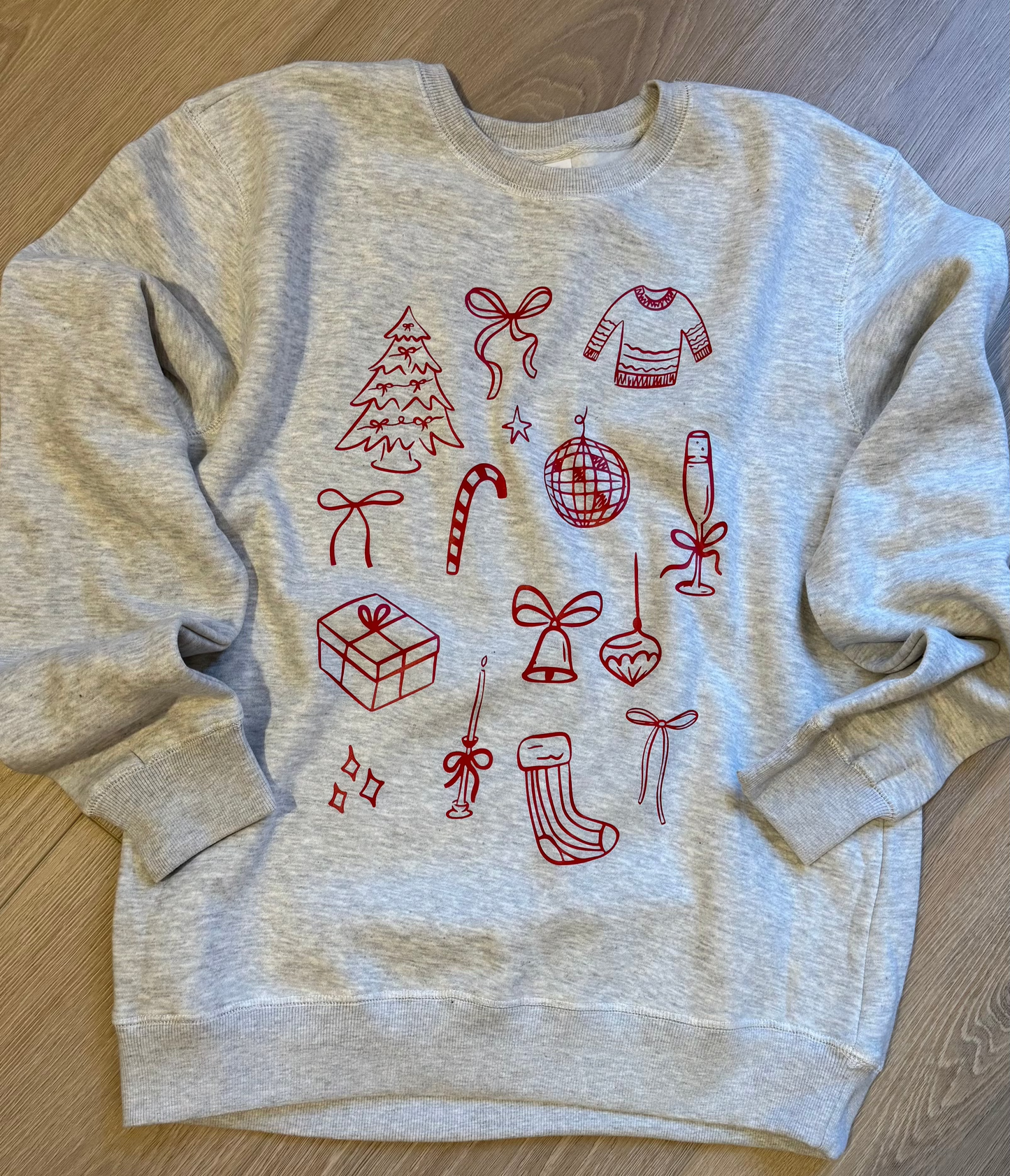 Christmas Bow Sweatshirt Grey